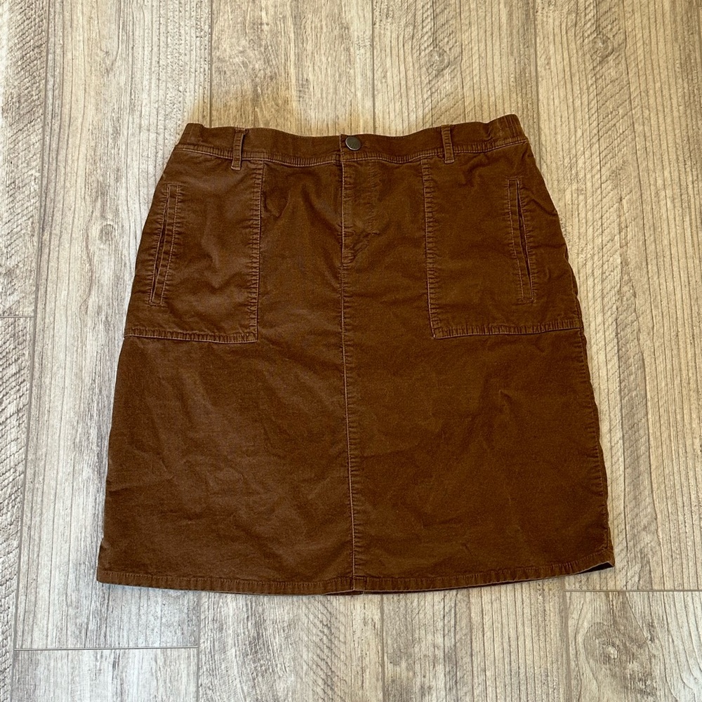 J. Jill Brown Corduroy Mini / Midi Pencil Elastic Waist Skirt With Side Pockets